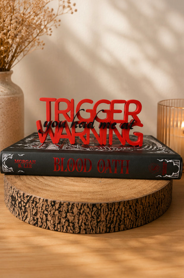 Trigger Warning Shelf Sign – 3D Printed Bookshelf Decor