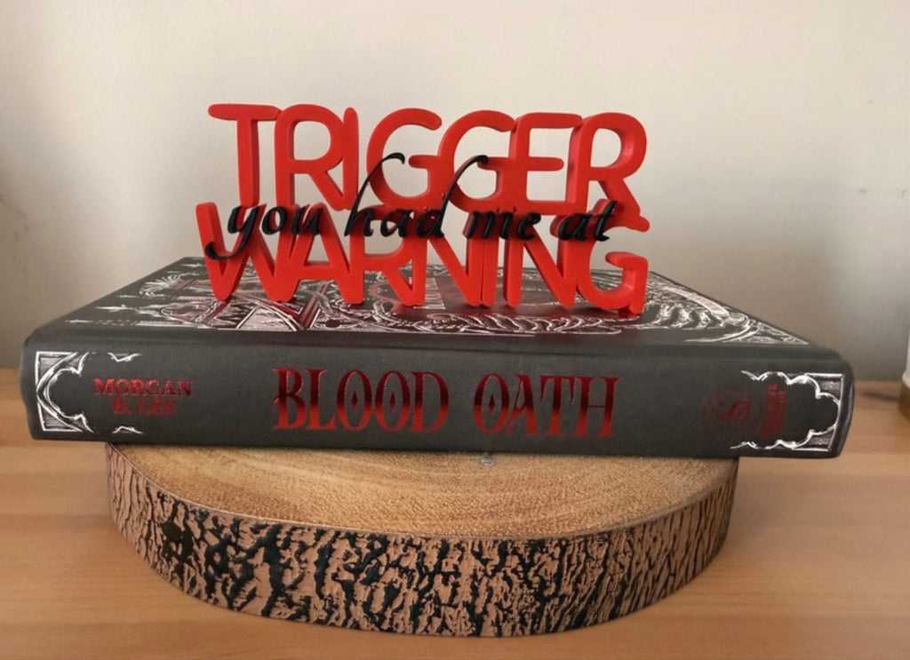 Trigger Warning Shelf Sign – 3D Printed Bookshelf Decor