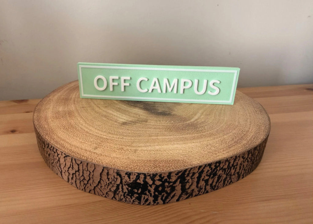 Off Campus Shelf Sign – 3D Printed Bookshelf Decor